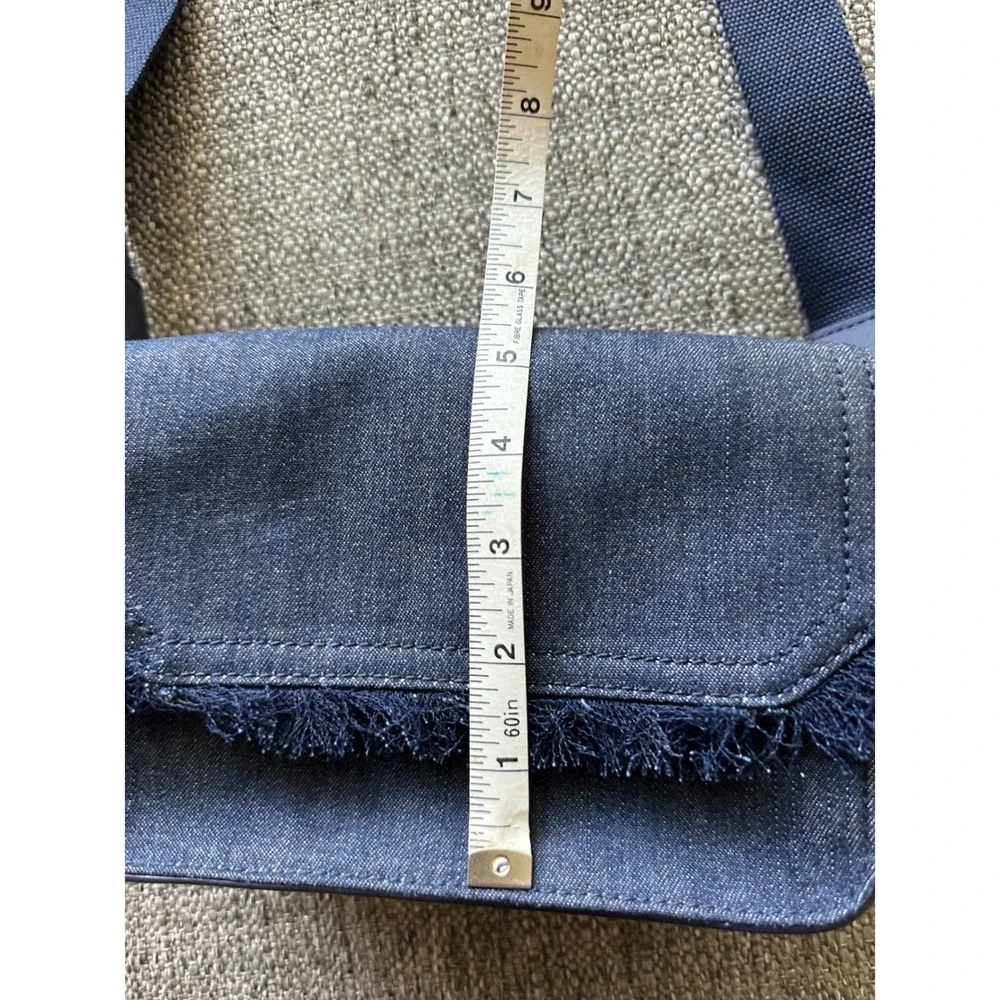 Charles & Keith Denim Crossbody Bag Dark Wash Frayed Fringe Faux Leather Trim